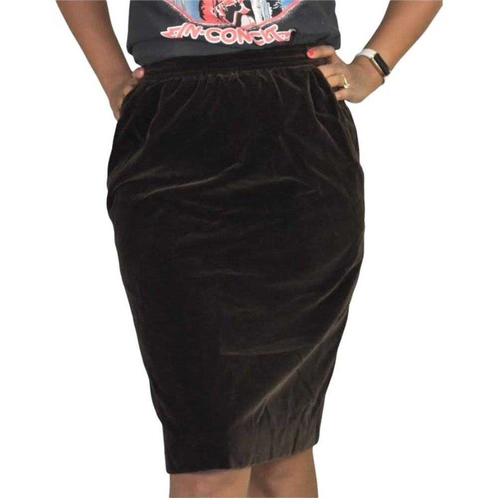 Yves Saint Laurent Velvet Skirt Brown Vintage Pencil Rive Gauche YSL Size 38 XS